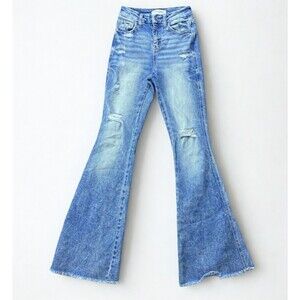 Flying Monkey Jeans Womens 22 High Rise Flare Distressed Raw Hem Stretch Boho